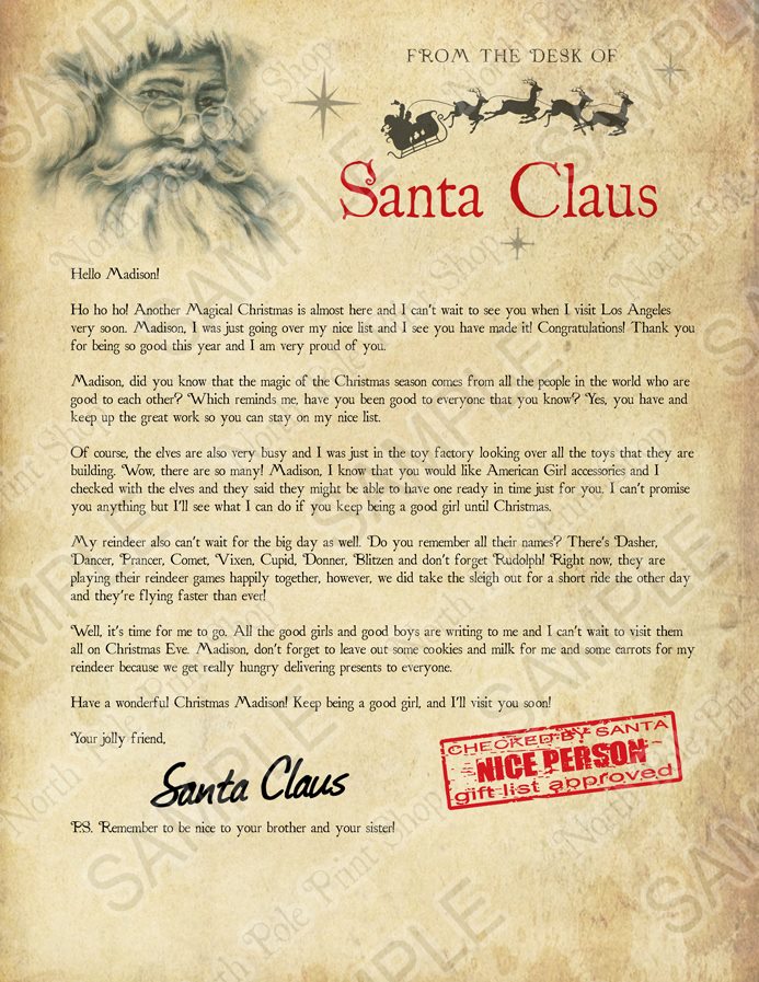Santa's Letter No. 4. Move your mouse over the image to highlight personalizations.
