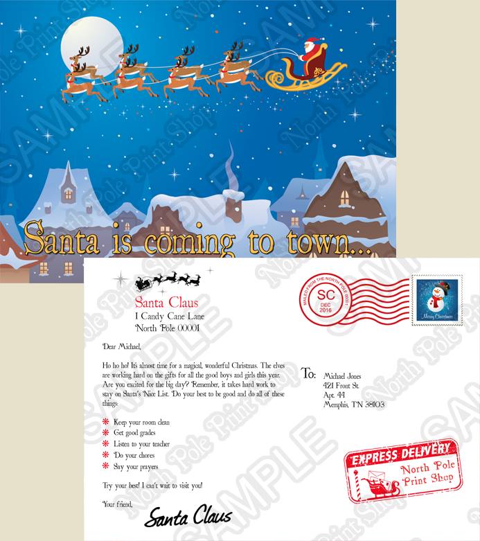 Santa's Postcard No. 3. Move your mouse over the image to highlight personalizations.